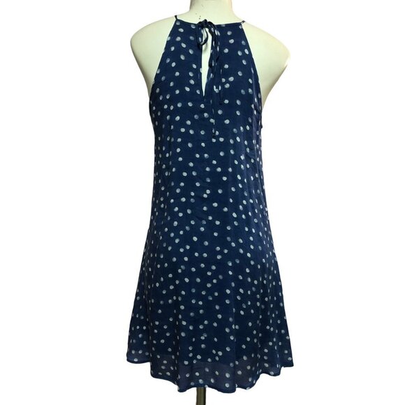 CLOTH & Stone Blue & White Polka Dot Summer Halter Dress Size Small - Picture 2 of 10